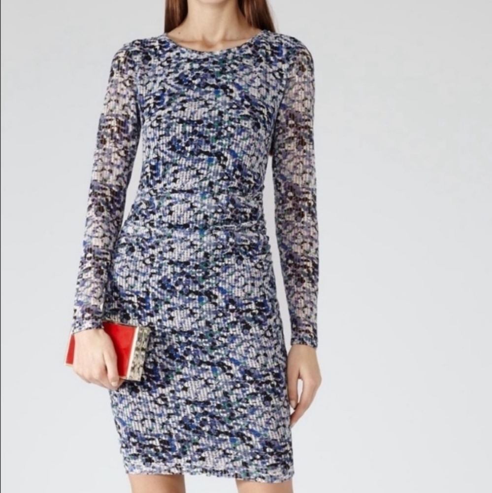 Reiss 3/4 sleeve midi dress with side ruching